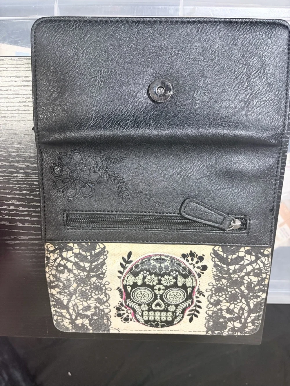 Beige and Black Sugar Skull Women's Wallet